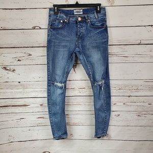 One Teaspoon Low Rise Distressed Bowed Leg Jeans